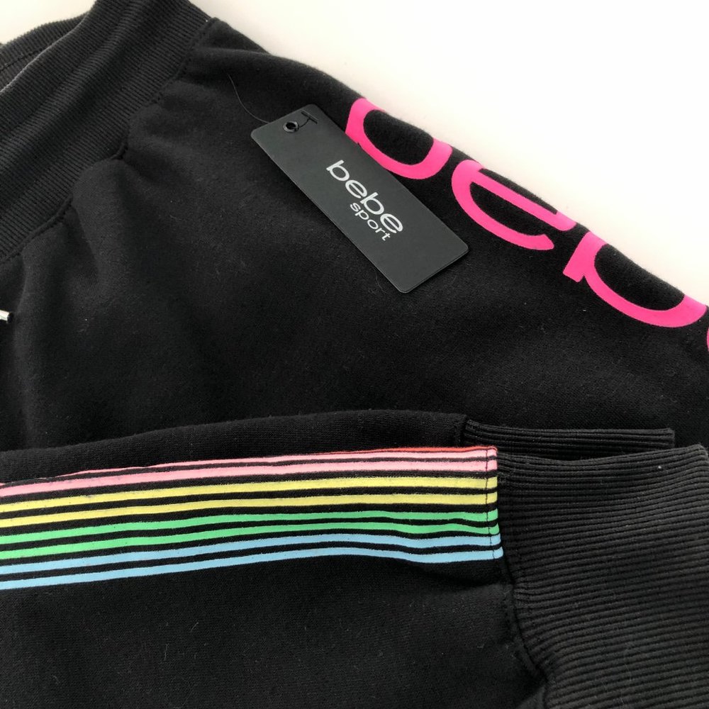 BEBE Sport Logo Stripe Black Jogger NWT Size Large - Picture 1 of 10